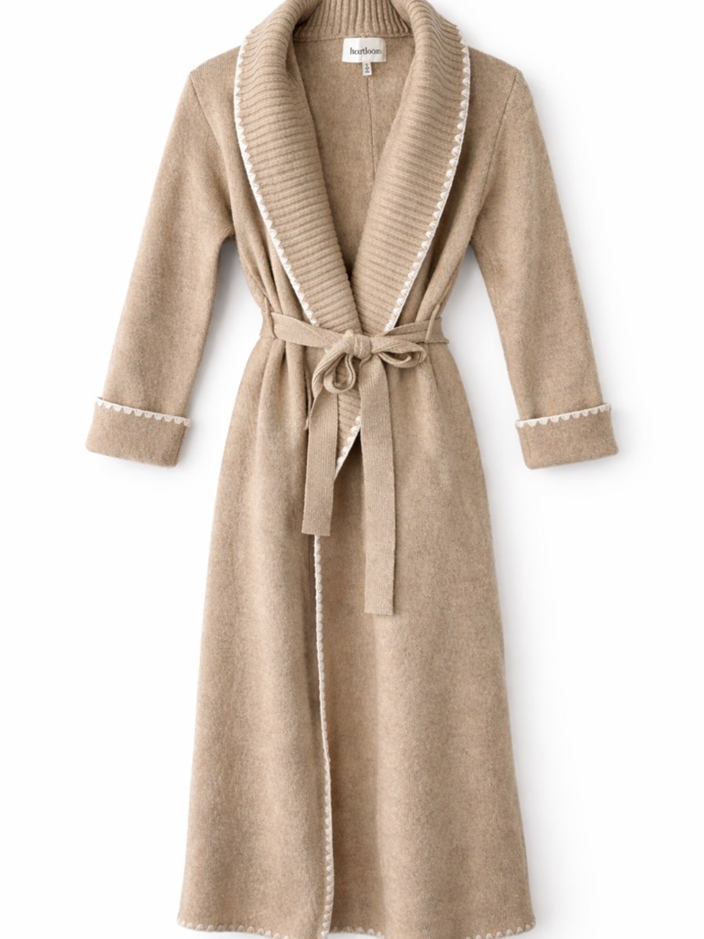 Heirloom Long Wrap Cardigan Sweater Small Beige Belted Cozy Knit Duster - Picture 2 of 7